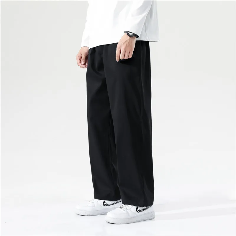 Wide Leg Pants Men Casual Pants Loose Straight Wide Leg Pants Retro Streetwear Skateboard Neutral Trousers Solid Color