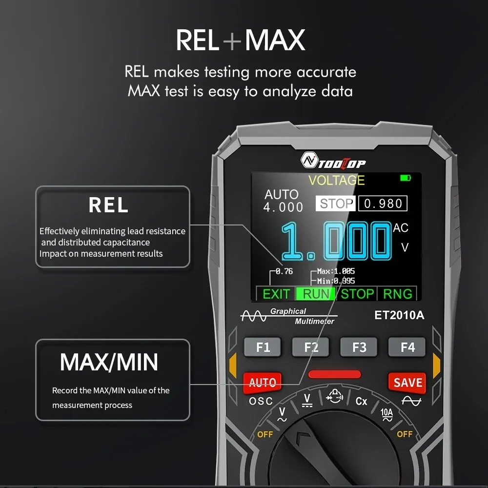 ET2010A Portable Digital 1Mhz Oscilloscope 2.5Msps Sampling Rate AUTO Range AC/D