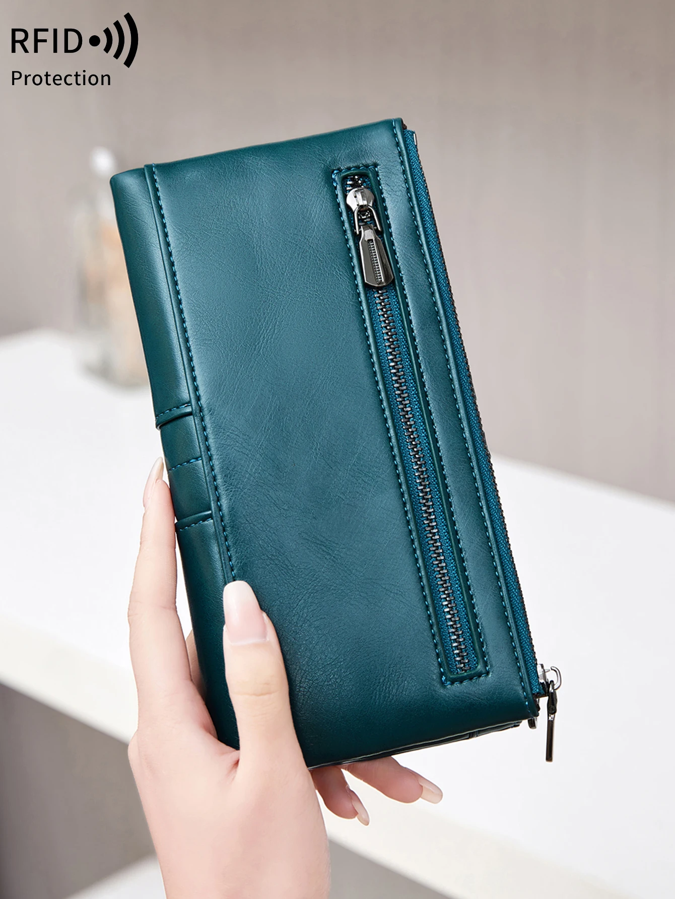Portafoglio lungo da donna RFID di vendita caldo borsa in pelle PU con più slot per schede, portafoglio con cerniera per monete, portafoglio mobile da donna