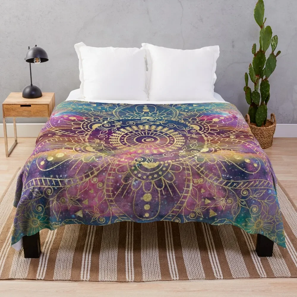 

Gold watercolor and nebula mandala Throw Blanket Nap Extra Large Throw Blankets