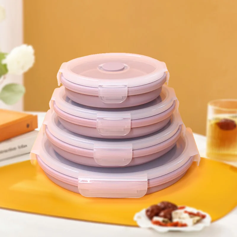 Food Storage Folding Lunch Box 4 Pcs Silicone Portable Microwave Lunch Box Salad Fruit Food Container Storage Tableware Picnic