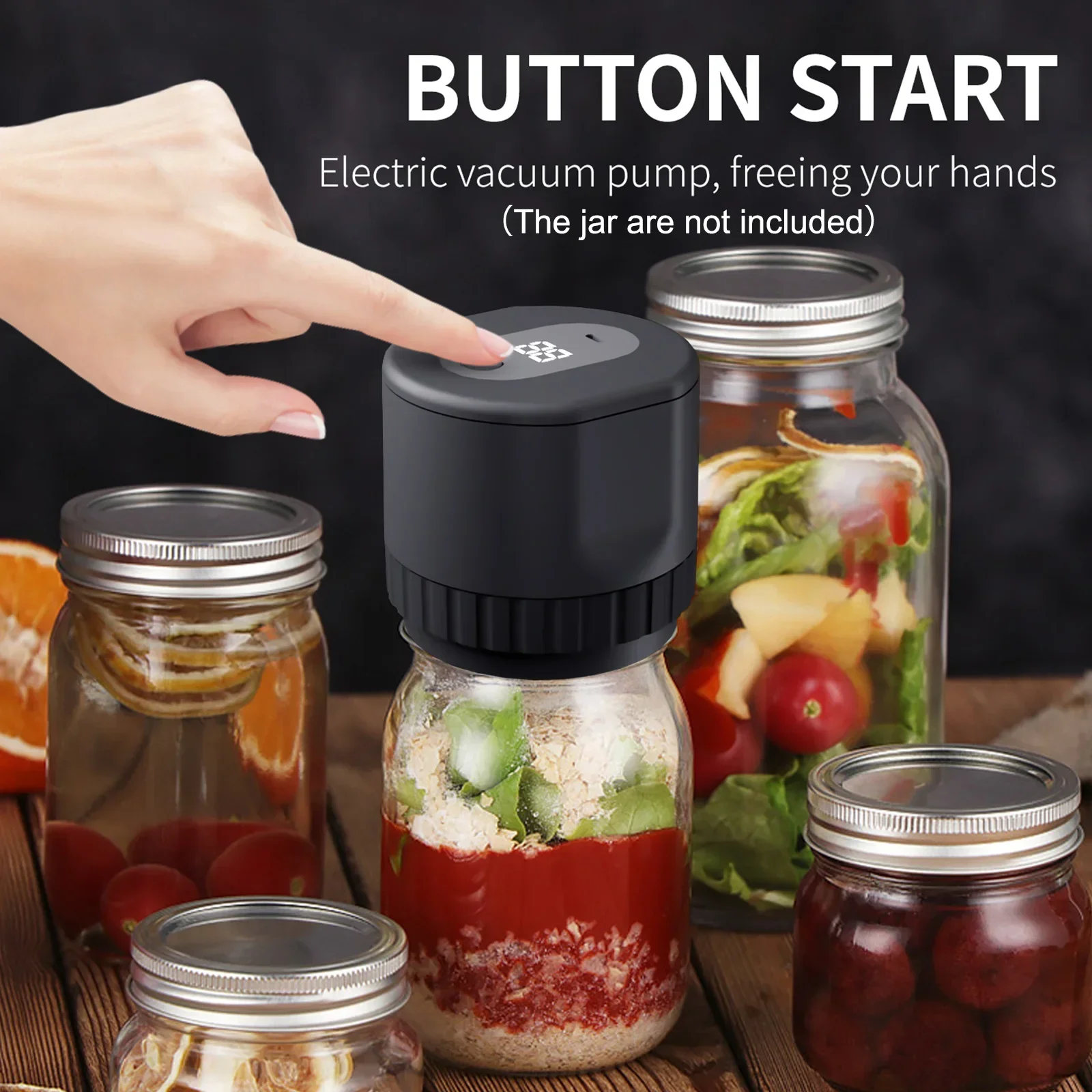 

Electric Mason Jar Vacuum Sealer Kit Cordless Automatic Jar Sealer Kit for Food Storage and Fermentation with Mason Jar Lids