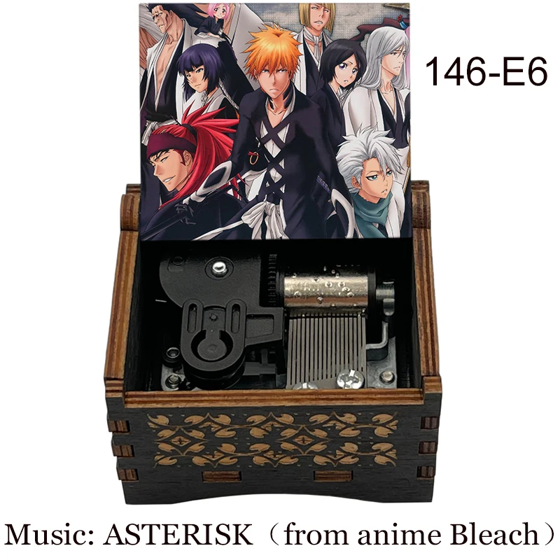 Anime BLEACH Kurosaki Ichigo Black Wooden Music Box Silver Self-winding Movement Study Desk Decoration Holiday Gifts for  2