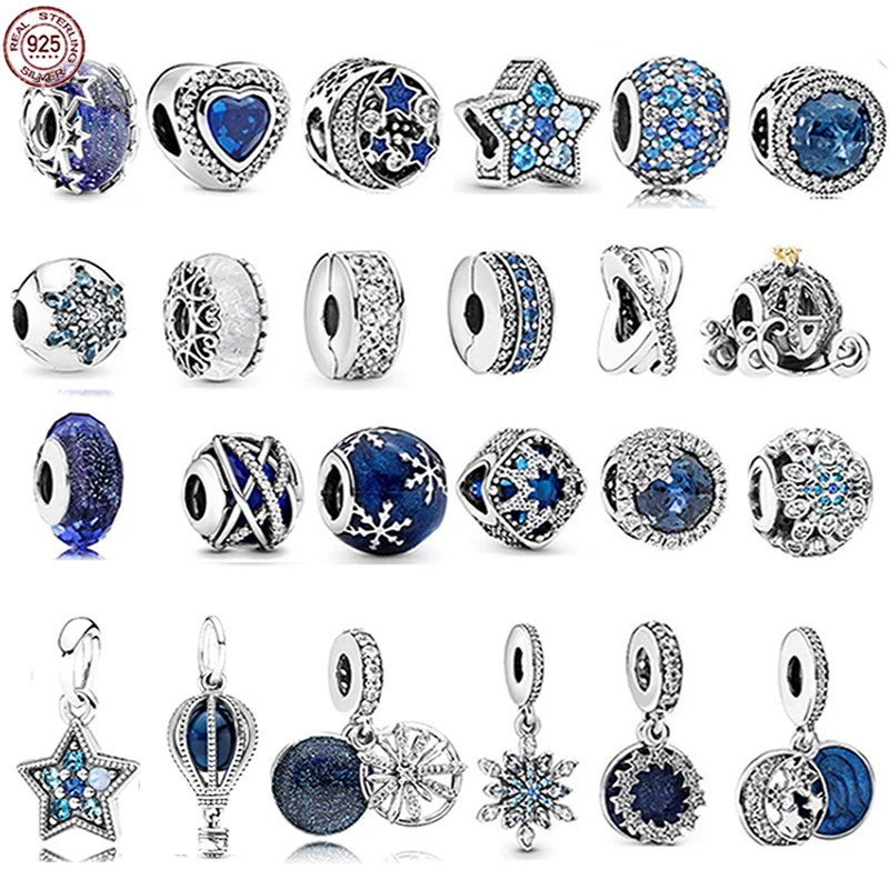

New 925 Sterling Silver Ocean Heart Blue Series Dreamcatcher Beads are fit original Pandora bracelets DIY fashion jewelry