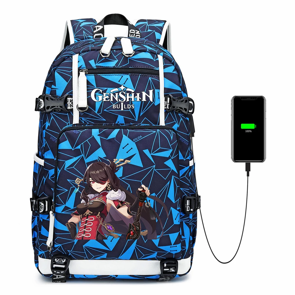 

Аниме школьные ранцы Genshin Impact, студенческий рюкзак для ноутбука с USB-зарядкой, женские и мужские дорожные сумки, рюкзак для подростков