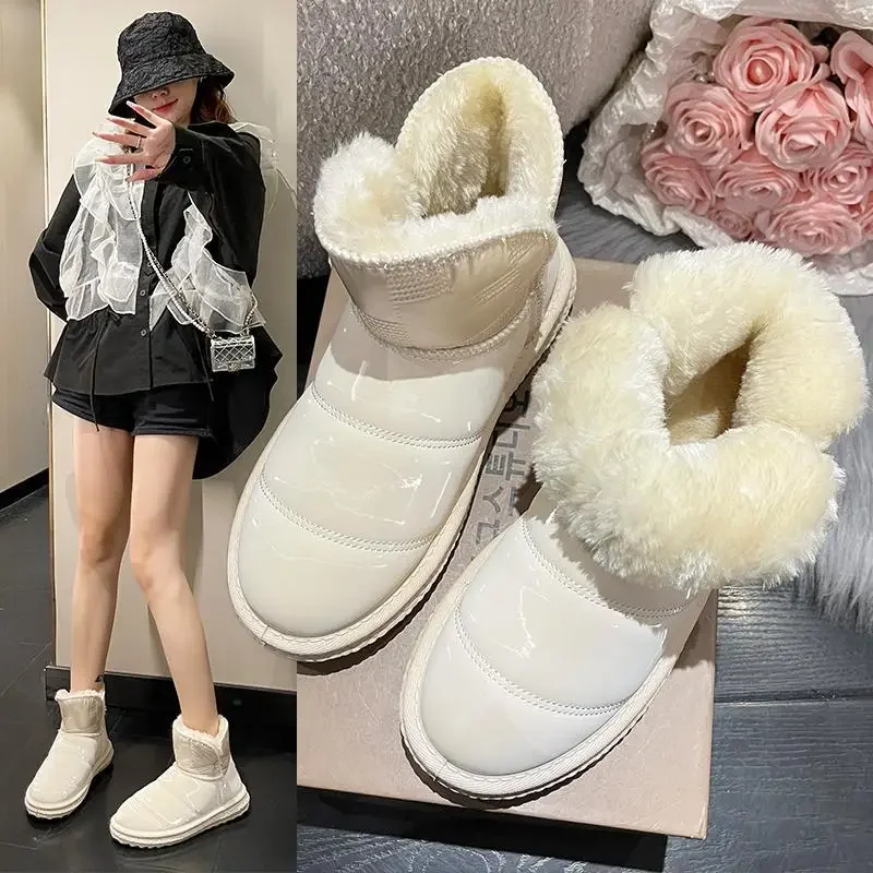 

Зимние ботинки для девочек, новинка 2023, зимние теплые ботинки на флисовой подкладке, с подкладкой, с меховой вставкой, для детей старшего возраста, женские ботинки с хлопковой подкладкой