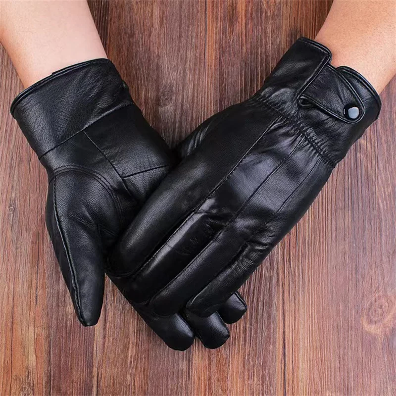 Wholesale Men's Fashion Genuine Leather Gloves Thick Plush Winter Warm