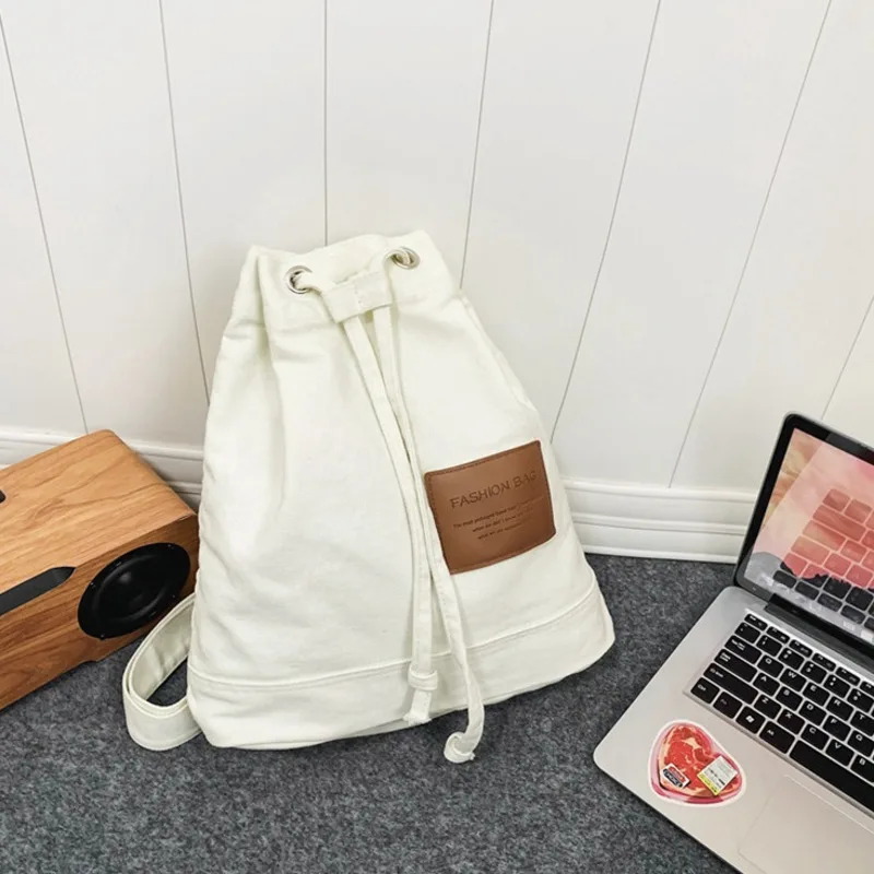 Women's Shoulder Bag 2024 New Drawstring Canvas Bag Solid Color Simple Commuting Large Capacity Fashion Backpack