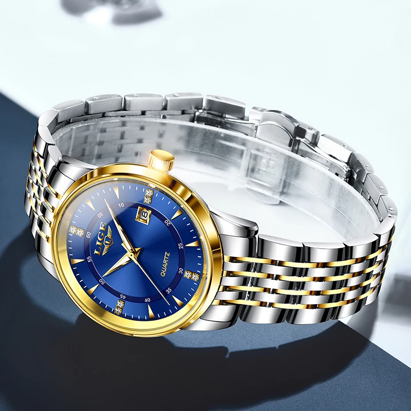 LIGE New Gold Watch Women Watches Ladies Creative Steel Women's Bracelet Watches Fashion Waterproof Chronograph Relogio Feminino