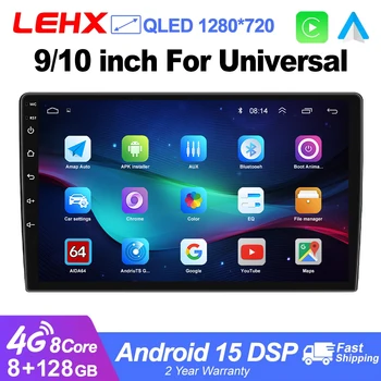 LEHX Universal 9/10 pulgadas inalámbrico Carplay 2din Android 15 Radio de coche reproductor de vídeo Multimedia AutoRadio navegación GPS 4G WiFi 1