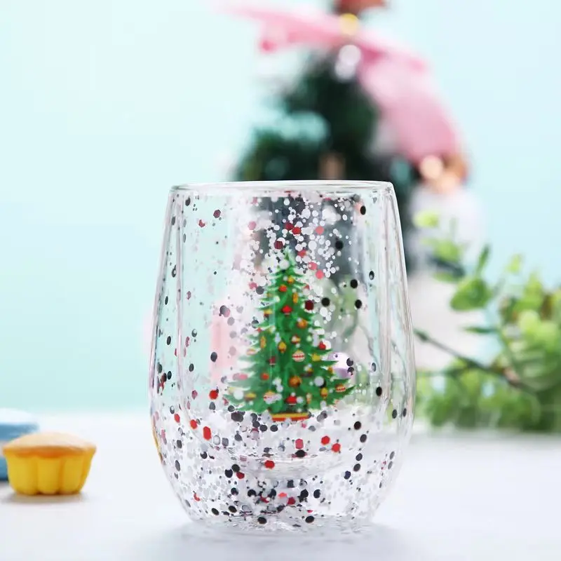 YWDL 1/2pcs Christmas Tree Double Wall Glass Cup Party Christmas Gift Heat-insulated Espresso Coffee Mug Milk Tea Cup 300ml