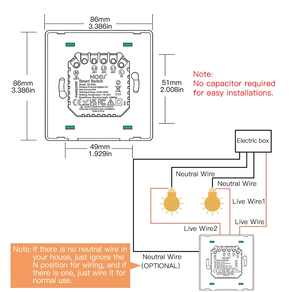 Smart Light Switch No Neutral Required No Capacitor Smart Life S9352f192c8ad4f1d9782693a64d355f9w