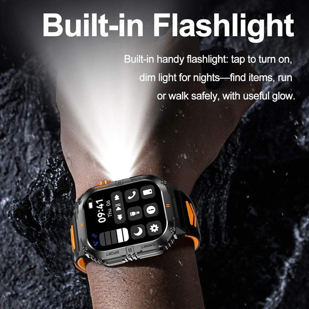 2025 New Smart Watch Men 1000mAh Large Capacity Battery Outdoor Flashlight Bluetooth Call Waterproof Sport Fitness Smartwatches
