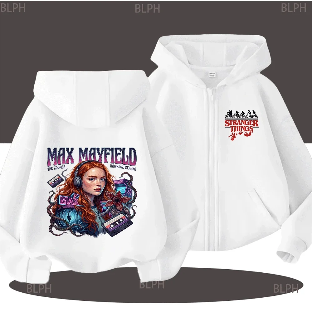 여성 및 아동용 스트레인지 맥스 메이필드 아케이드, 데모고르곤, 카세트 테이프 디자인의 지퍼업 후디