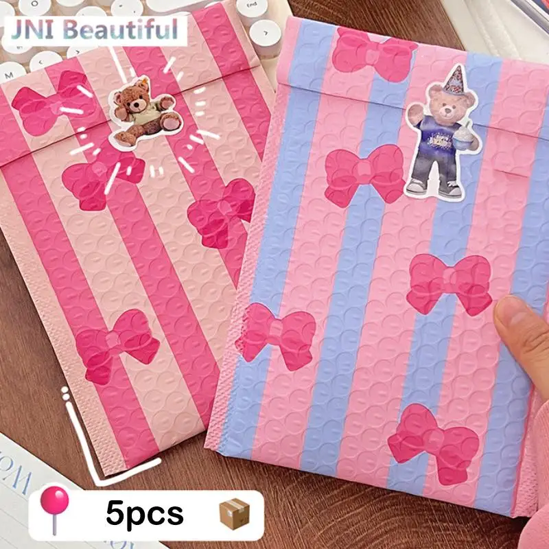 

5PCS Cute Bowknot Bubble Envelope Bag Pink Blue Bubble PE Waterproof Self Seal Mailing Bag Padded Envelopes Gifts Packaging Bags