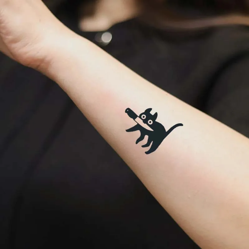 Playful Cat Temporary Tattoo Sticker, waterproof and long-lasting, realistic herbal tattoo sticker for arm and collarbone. 2