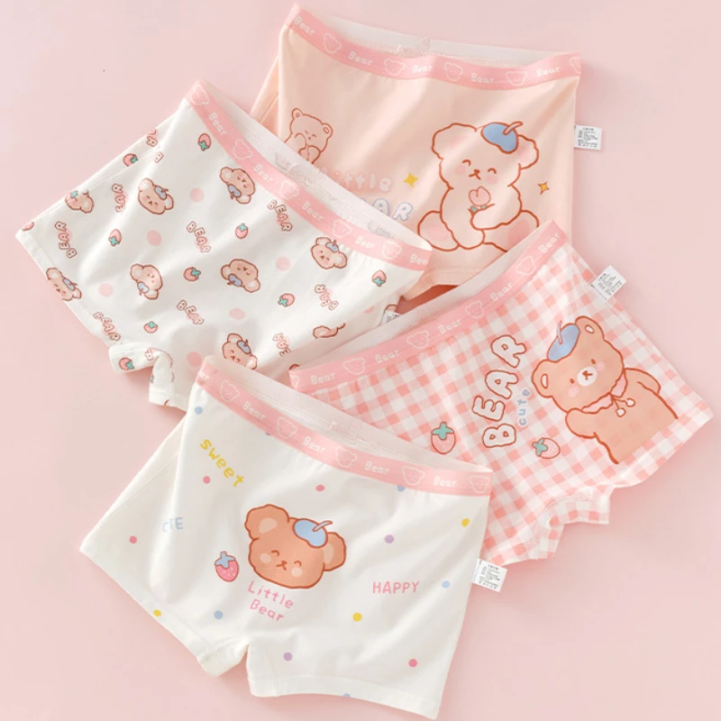 

4PCS Kids Cotton Soft Antibacterial Panties Girls Thin Breathable Knickers Toddler Cute Print Briefs 2+y Young Child Underwears