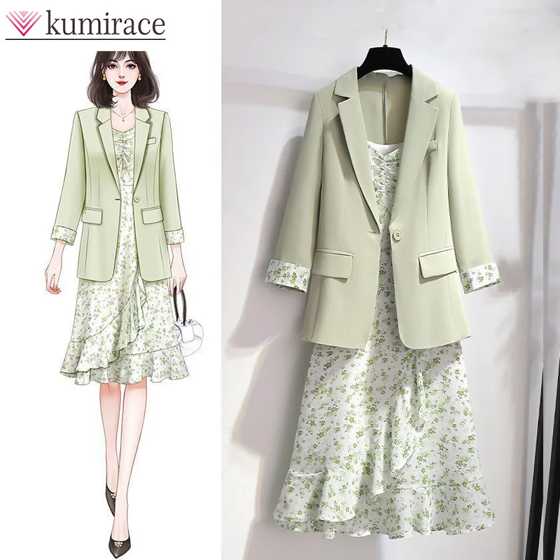 2024 Early Spring New Korean Version Suit Jacket with Floral Suspender Dress, Fashionable Two-piece Set for Women Dress Sets 10pcs tct hole saw sets drilling crown for metal tungsten carbide tipped core drill bit cutter with box brocas para metal tool