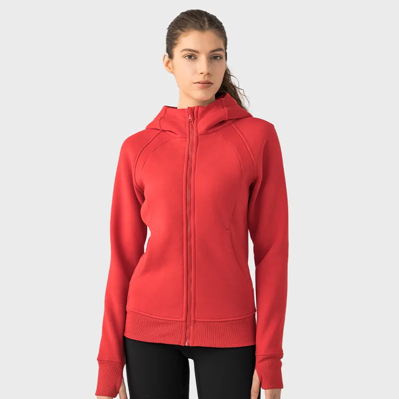 Women Winter New Gym Thick Warm Sport Yoga Running Jacket Fitness Windproof Long Sleeve Zipper Hooded Sweatshirts With Pockets 3
