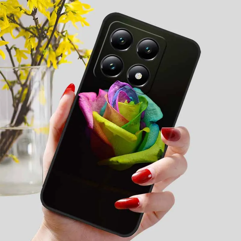 Floral Print Soft TPU Silicone Phone Cover with Black Bumpers