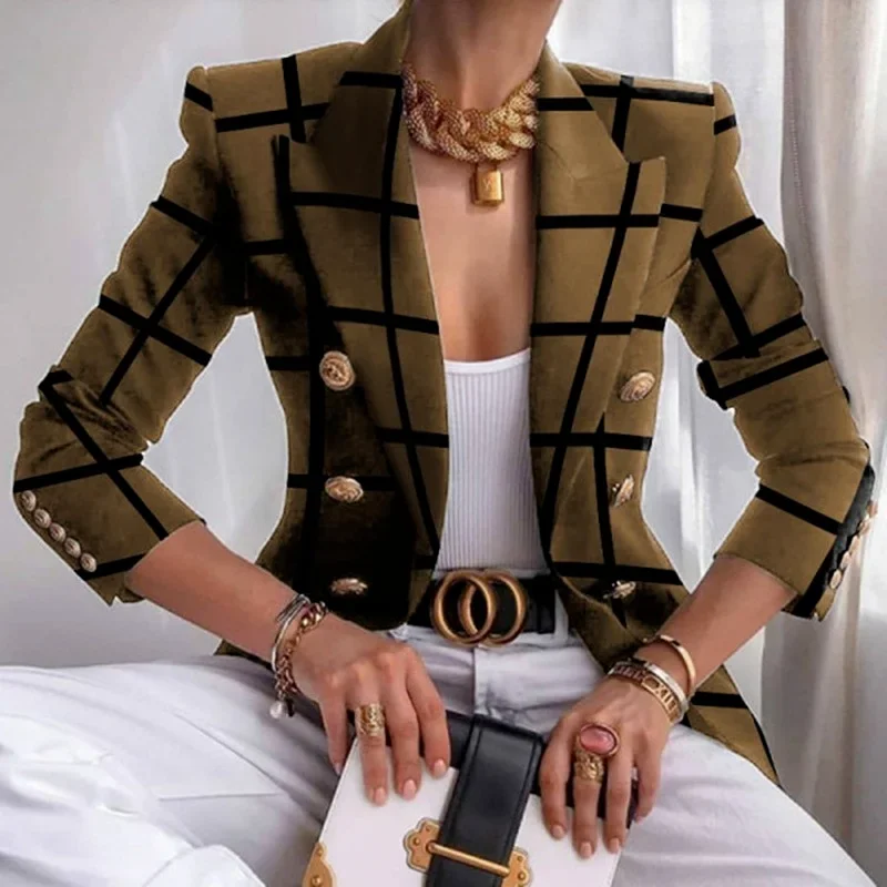 9 Styles New Printed Blazers Autumn Winter Slim Double Breasted Short Blazers Casual Commute Suit Office Lady Chic Formal Suits