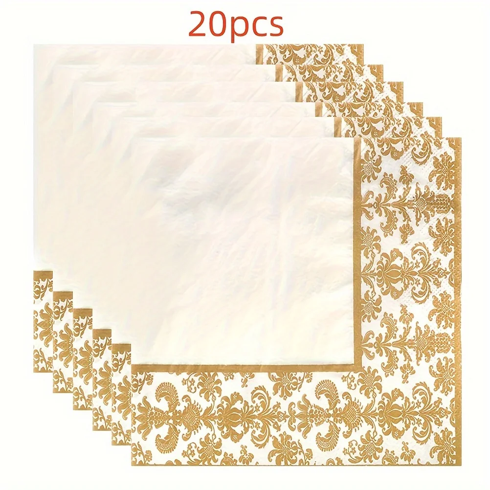20/100Pcs Golden Printing Napkins Cocktail Tissue Wedding Tableware Decoration Cleaning Supplies Christmas Party Supplies paper napkins