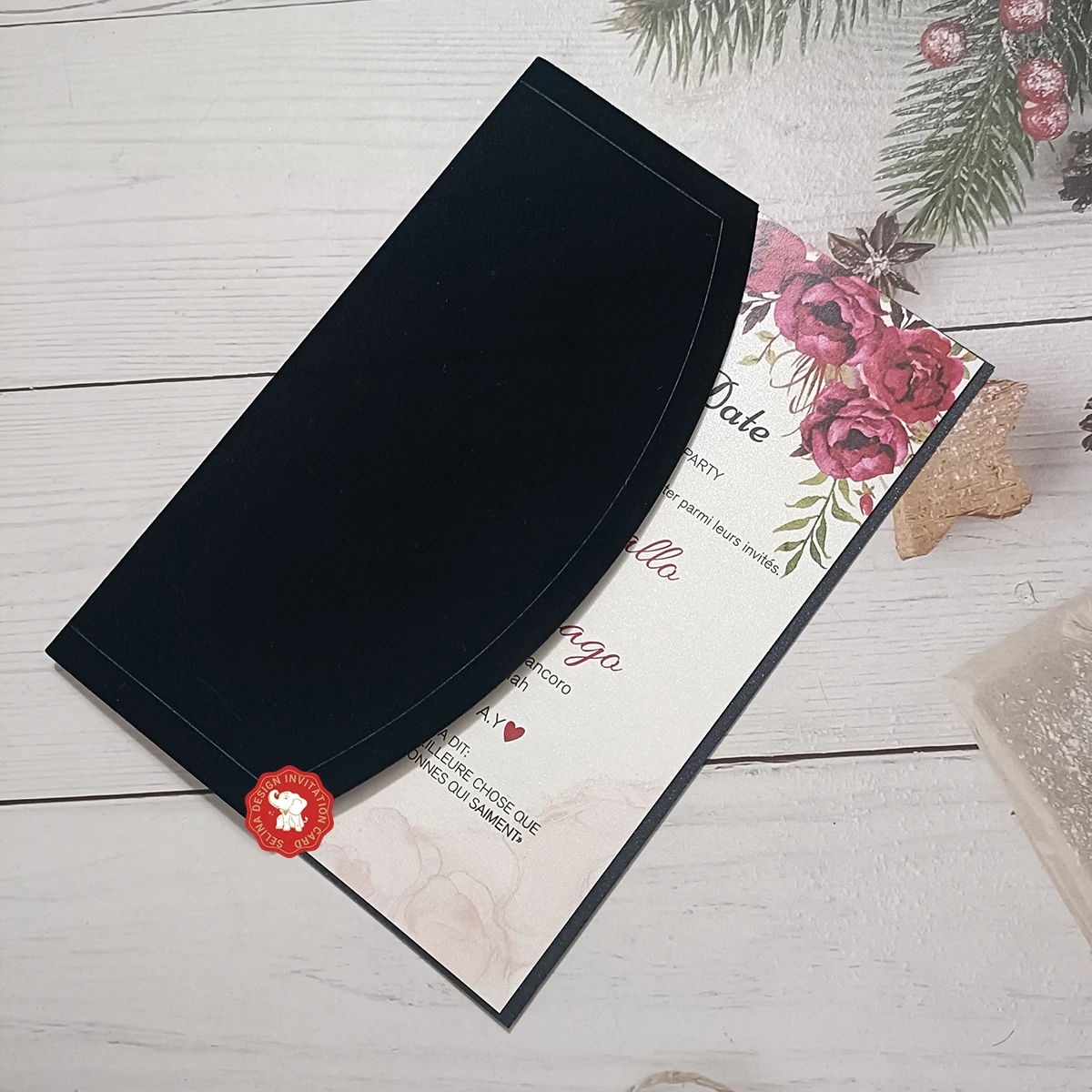 버건디 블랙 그린 벨벳 웨딩 파티 초대장 카드 커버, 인쇄 용지 없음, 5x7 인치