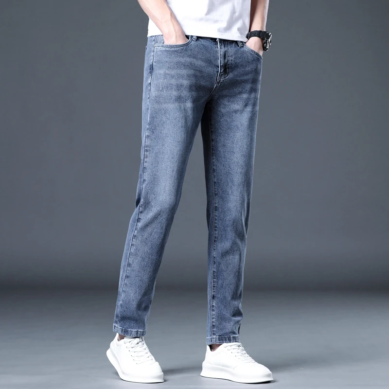 Spring and summer  Versatile Fashionable Elastic Men's denim jeans with small straight men jeans  streetwear pants for men