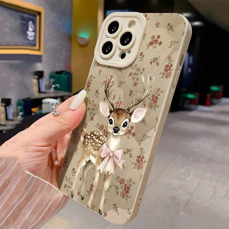Deer Painted Beige Minimalist Phone Case Cover
