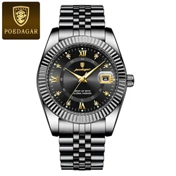 Luxury Men's Stainless Steel Quartz Sport Watch - Waterproof and Luminous with Date Display (910 Black Black)