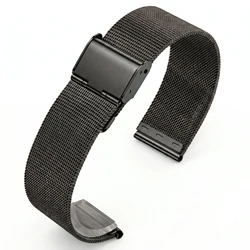 Sleek Stainless Steel Milanese Loop Watch Band Bracelet - Versatile Double Clasp Strap - 22mm (Black)