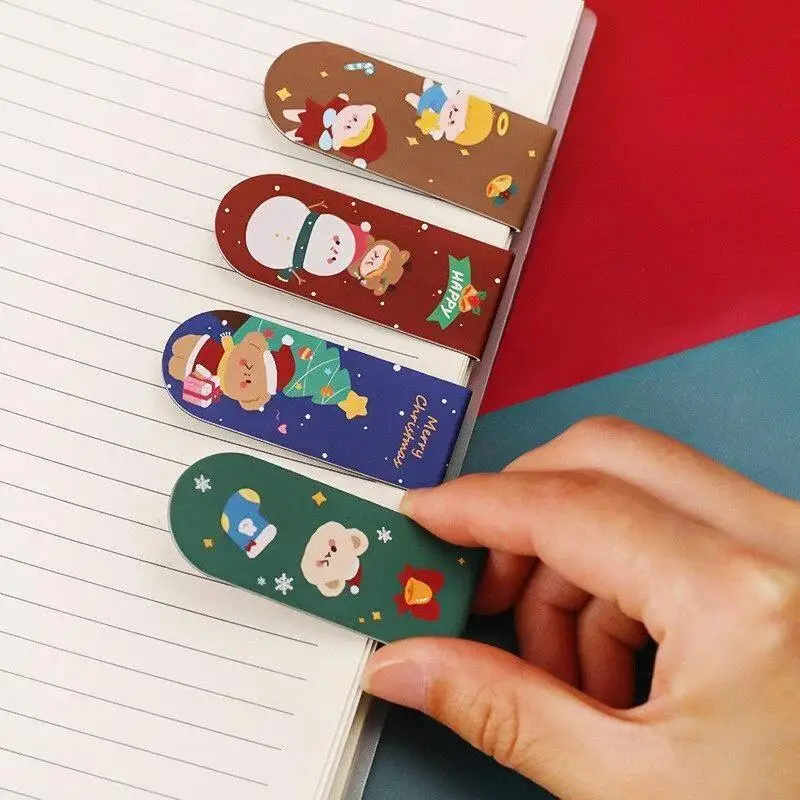 5Pcs Cartoon Magnetic Bookmark Cute Office Supplies Kawai Christmas Teacher Gift Paper Book Page Book Marks Christmas Bookmark