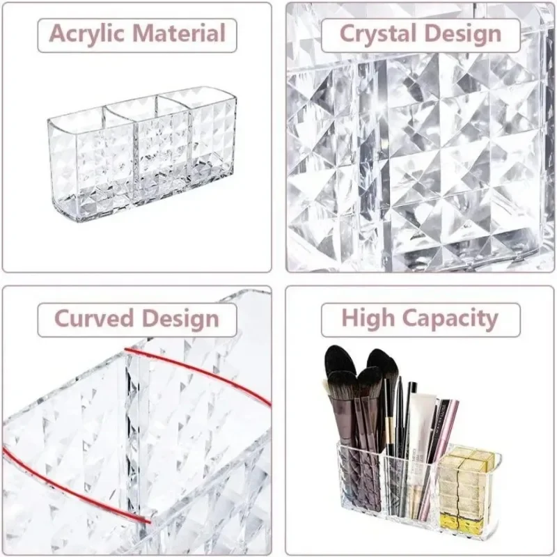 Clear Acrylic Makeup Brush Holder Desk Cosmetic Organiser Diamond Patterned Lipstick Storage Holder Desktop Cosmetic Storage Box 4