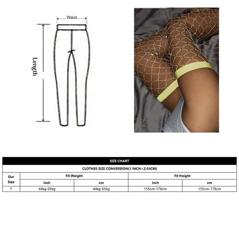 Description Picture 3 of itemSpring Summer Sexy Fishnet Diamond Pantyhose Women Fashion Shiny Net Tights Female Slim Rhinestone Mesh Nylon Stockings Tights