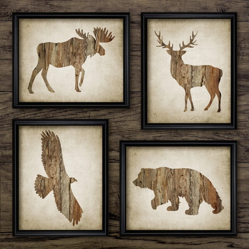 

North American Animal Moose Bald Eagle Buck Deer Grizzly Bear Posters Picture Canvas Wall Home Decor Painting for Living Room