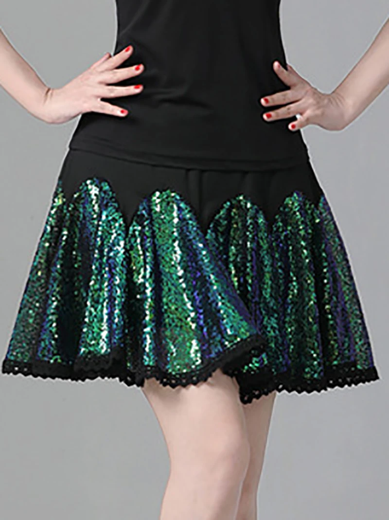 

Женский костюм для латиноамериканских танцев, блестящая юбка с вышивкой и блестками, плиссированная юбка для танцев в современном стиле, одежда для бальных танцев