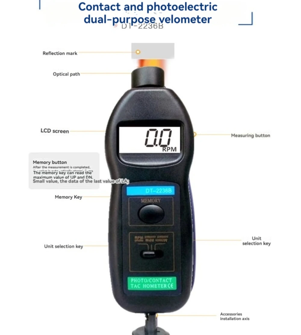 Tachometer Photoelectric And Contact Two Function RPM Meter Speed Tester Laser Digital Indicator DT-2236B tachometer gauge,engine tachometer,tachometer meter