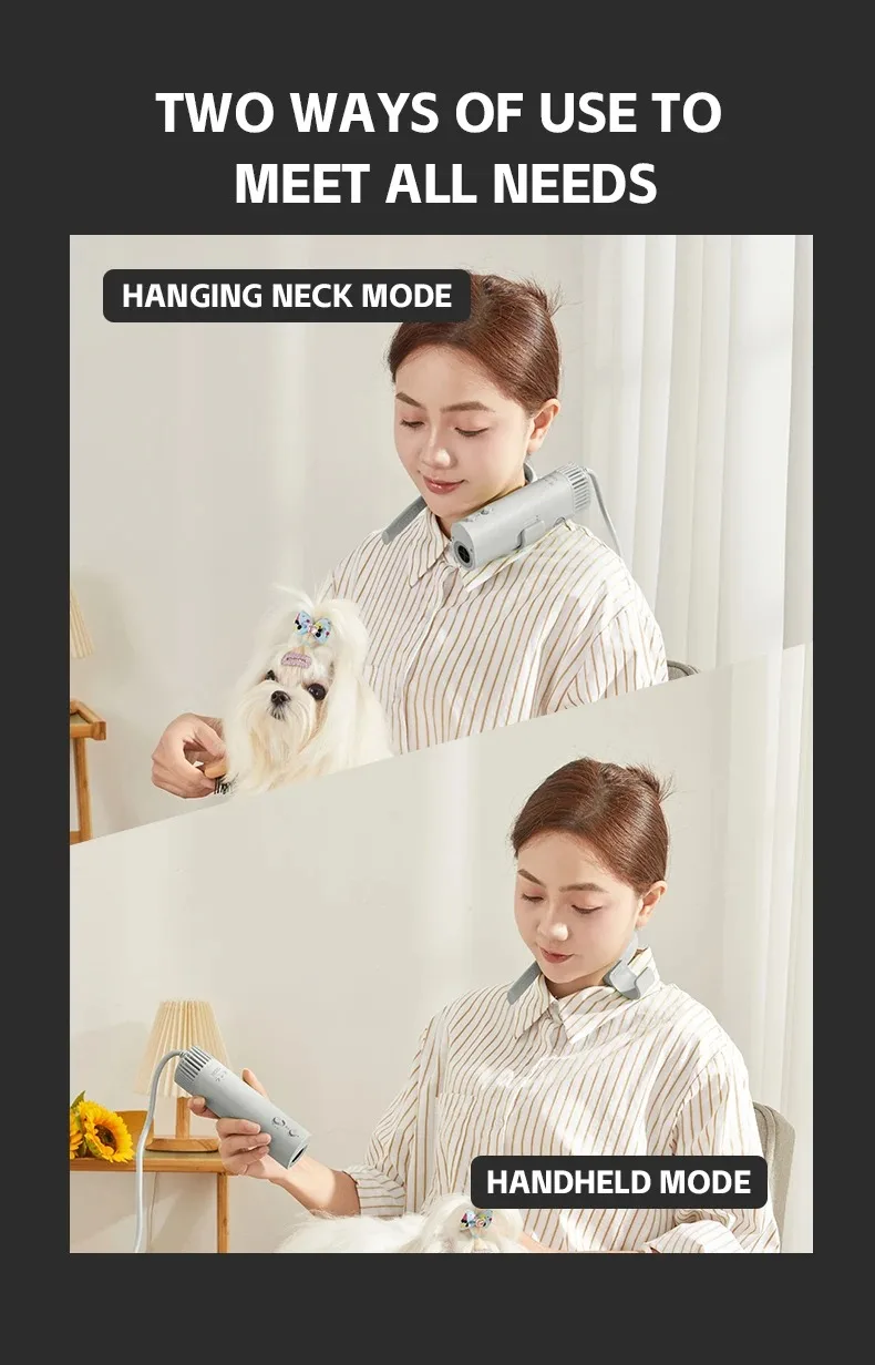 110V Pet Hair Dryer with USA Standard power plug Neck Hanging Hair Dryer Universal for Cats And Dogs Silent Beauty Drying