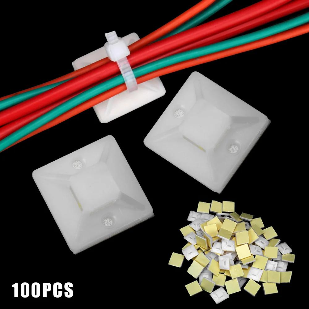 Seat Clamps Self Adhesive Cable Tie Base 100Pcs Wiring Accessories White Zip Tie Mount Wire Wall Holder