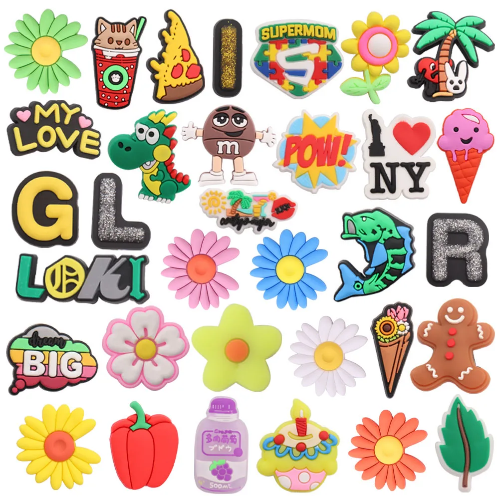 

1Pcs PVC Mix Colorful Flowers Cake Gingerbread Man Ice Cream Slippers Charms Decorations Kids Buckle Clog