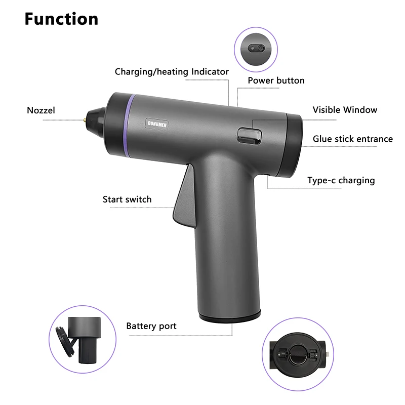 DONUMEH 3.6V Lithium Battery Cordless Hot Melt Glue Gun With Stick 150mm For Home DIY Household Repair hot melt glue gun,hot glue gun,cordless glue gun
