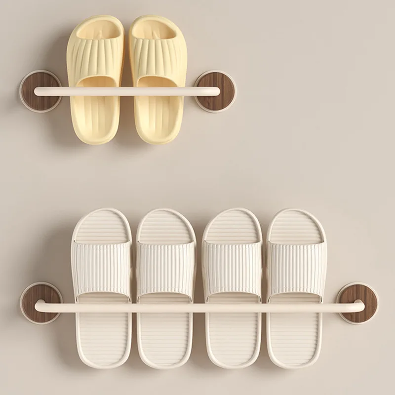 HeMu Bathroom Slipper Rack No Punching Wall Mounted Slipper Storage Rack Bedroom Shower Room Bath Slippers Hanger Organizer