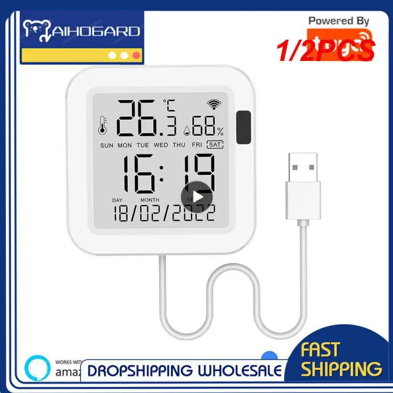 

1/2PCS Tuya Temperature and Humidity Smart Sensor With Backlight for Smart Home var WiFi SmartLife Work with Alexa