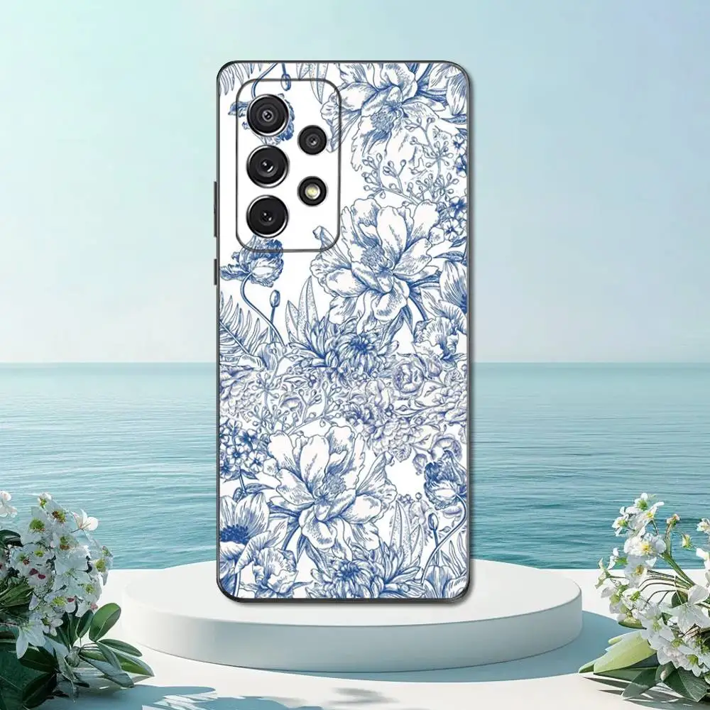 Elegant Blue and White Porcelain Art Phone Case | Soft Silicone Black Cover