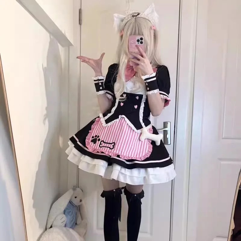Cute Cat Lolita Maid Dress Ruffle Short Sleeve Summer NEKOPARA Cosplay for Neko Girls Woman Waitress Maid Party Stage Costume