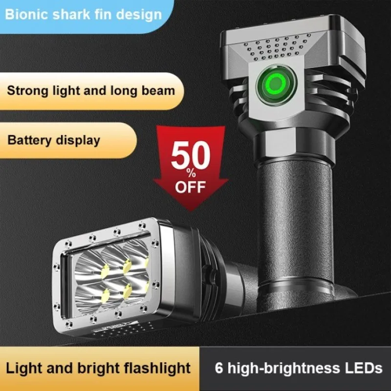 

Мощный фонарик, фонарик, 6 светодиодов, высокомощный фонарик, USB Перезаряжаемый тактический фонарик, 4 режима, аварийная лампа для кемпинга