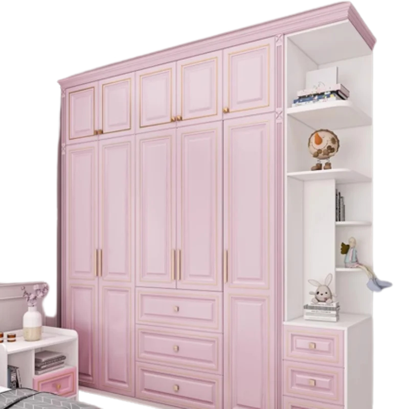 Bedroom Clothes Children's Wardrobes Pink Cabinet Storage Organizer Mobile Shelves Meuble De Rangement Modern Furniture CY50CW