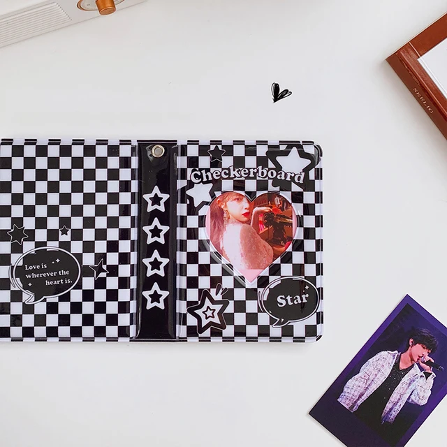 40 Zsebek Kis Fotóalbum Fekete Fehér Sakktábla Fotokard Tartó Ins Simply Kpop Photocards Album Idol Kártyák