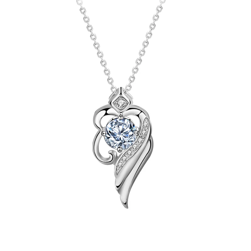 

Moissanite Necklace 925 Sterling Silver Pandant Necklace Women's Angel Wing Pendant Clavicle Ornament Ins