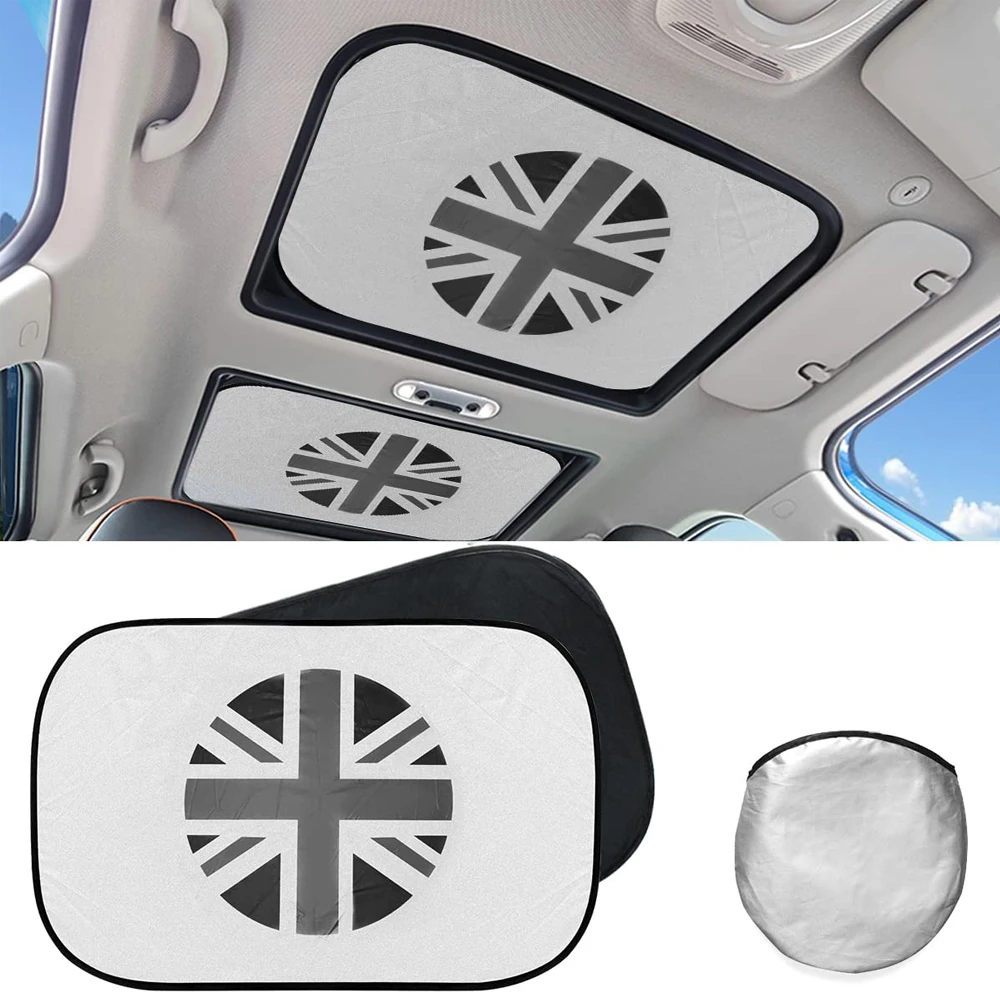 

For Mini Cooper Car Sunroof Shade Heat Isolate Auto Roof Sunshade Cover Foldable Anti-Mosquito Union Jack Logo Visor Protector